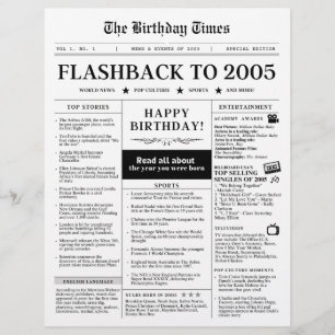 Lámina Nacido en 2005 Periódico Mock negro y blanco