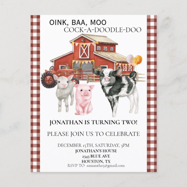 Lámina Nacimiento de la granja Acuarela Cow Pig Barn (Anverso)