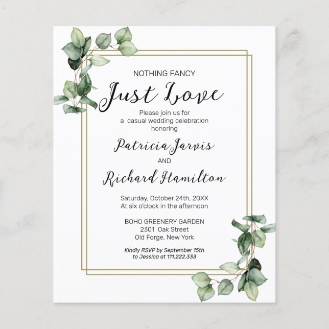 Lámina Nada de la invitación a la boda del presupuesto de (Anverso)