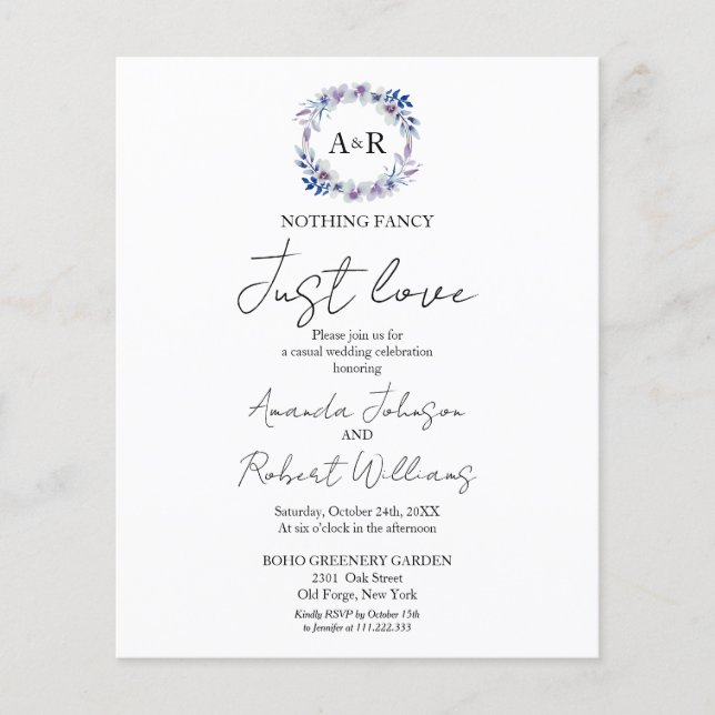 Lámina Nada Fancy Love Just Love Budget Wedding Invitatio (Anverso)