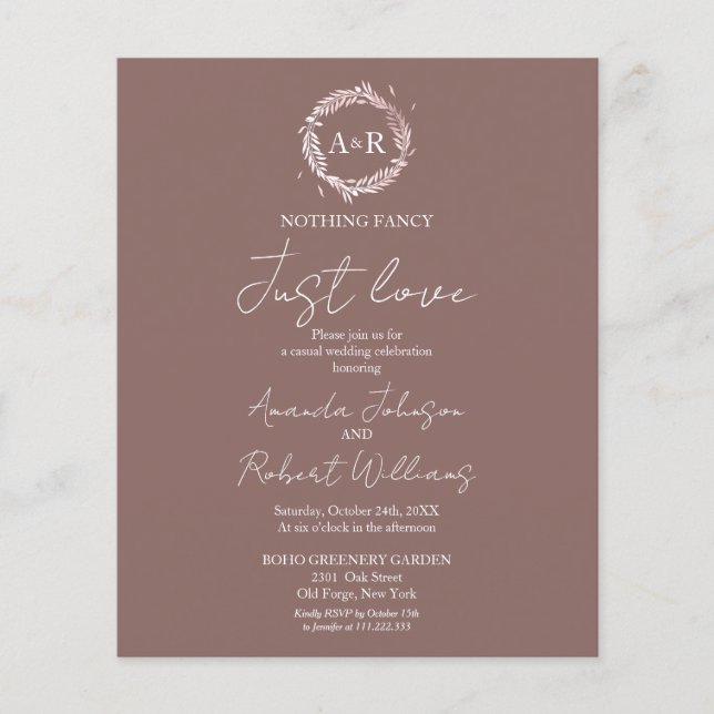Lámina Nada Fancy Love Just Love Budget Wedding Invitatio (Anverso)