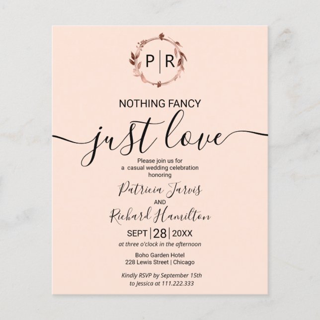 Lámina Nada Fancy Love Just Love Budget Wedding Invitatio (Anverso)