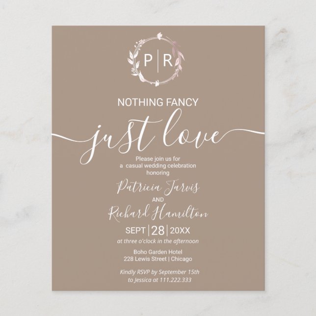Lámina Nada Fancy Love Just Love Budget Wedding Invitatio (Anverso)