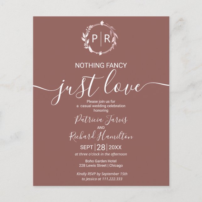 Lámina Nada Fancy Love Just Love Budget Wedding Invitatio (Anverso)