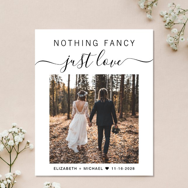 Lámina Nada Fancy Love Just Love Photo Wedding Recepción (Personalize with your photo, names and date)