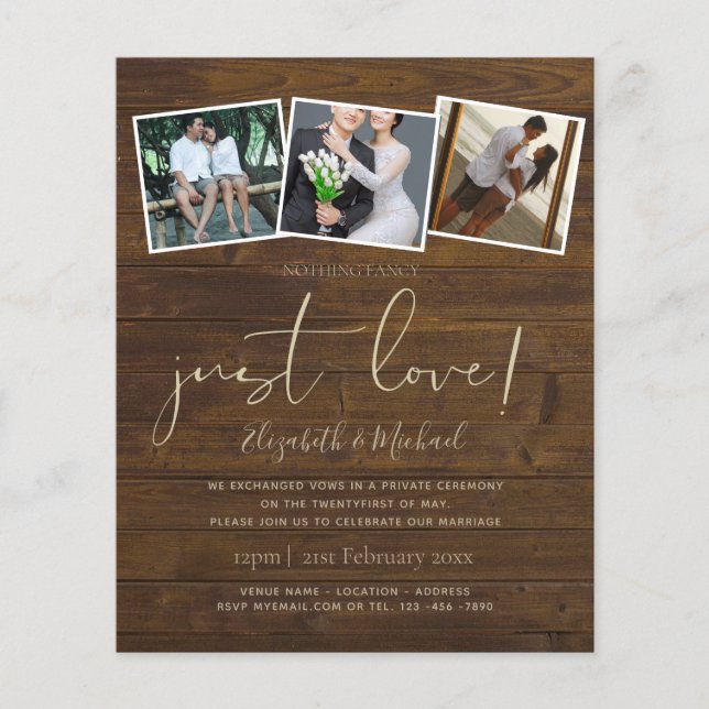 Lámina Nada Fancy Sólo Ama La Invitación De Elopement (Anverso)