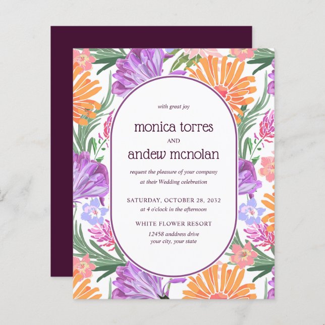 Lámina Naranja amarillo brillante verde Florals Primavera (Anverso / Reverso)