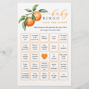 Lámina Naranja Baby Shower Buscar juego de bingo invitado