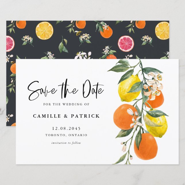 Lámina Naranja botánico y Lemon Garland Salven la fecha (Anverso / Reverso)