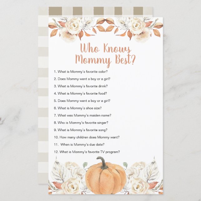 Lámina Naranja Calabaza Floral Rústica que conoce mejor a (Anverso / Reverso)