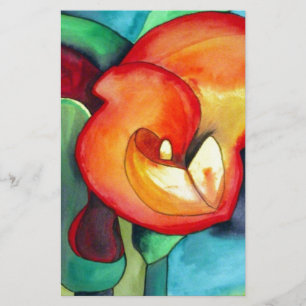 Lámina Naranja Canna lily flor acuarela original arte