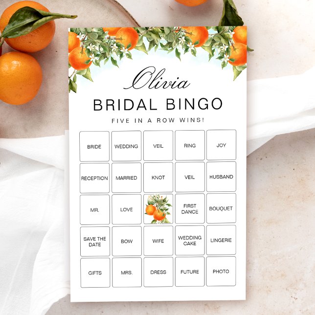 Lámina Naranja Citrus Bingo Bridal Shower Game Card (Subido por el creador)