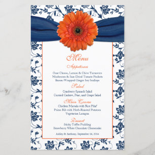Lámina Naranja Daisy Navy Blue Damask Wedding Carta de me
