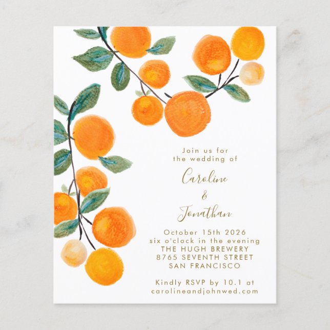 Lámina Naranja de acuarela de presupuesto Boda de frutas  (Anverso)