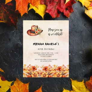 Lámina Naranja de cumpleaños flores cowgirl invitación pr