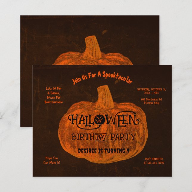 Lámina Naranja de Halloween Calabaza Presupuesto del part (Anverso / Reverso)
