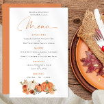 Lámina Naranja de presupuesto Calabazas Cae Florals Boda<br><div class="desc">Naranja de presupuesto Calabazas Fall Florals Menú Boda. Un tamaño mayor de 5, 5" x 8, 5" a un precio económico, en una elegante reserva LINEN de 110 lb - para un ambiente de lujo a una gran relación calidad-precio, es perfecto para invitaciones, menús, programas, etc. Esta alternativa de tamaño...</div>