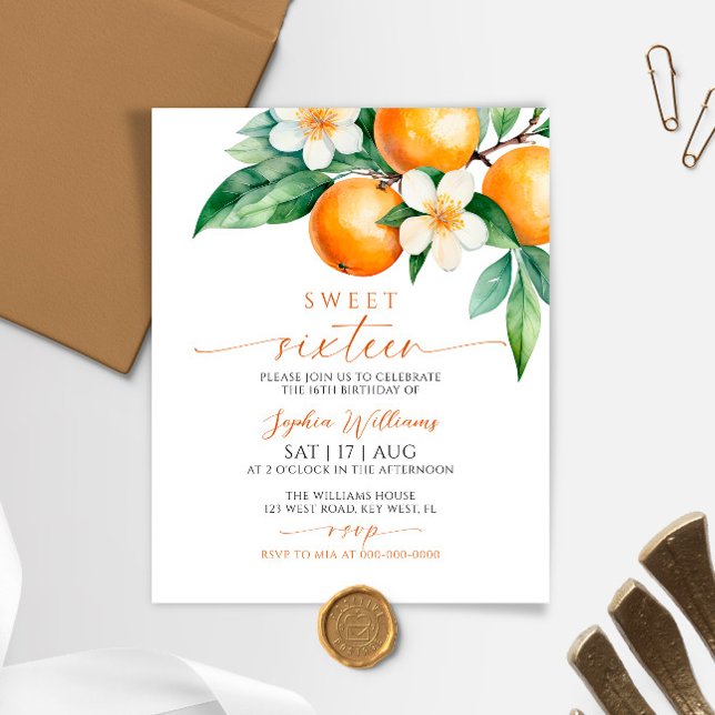 Lámina Naranja de presupuesto Dulce Floral 16 Invitación  (Subido por el creador)