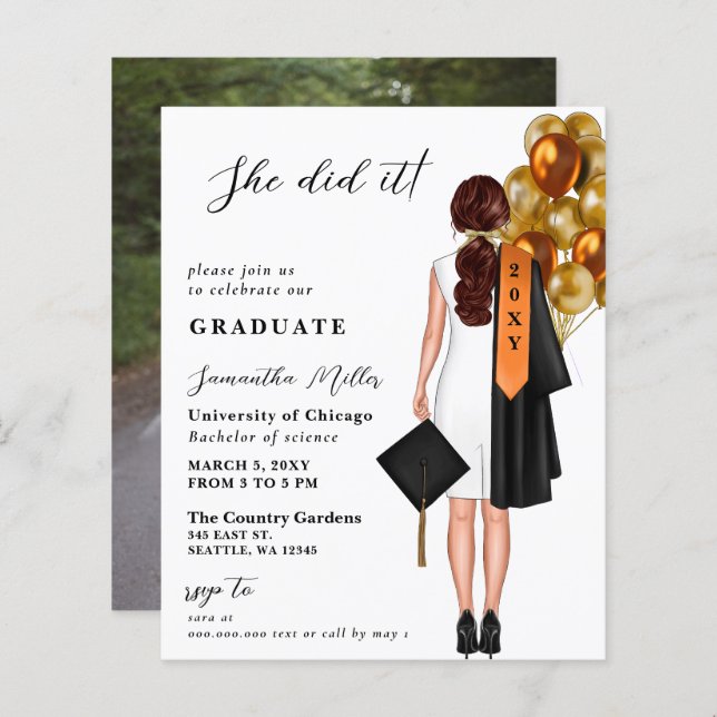 Lámina Naranja De Presupuesto Foto Simple Que Hizo Gradua (Anverso / Reverso)