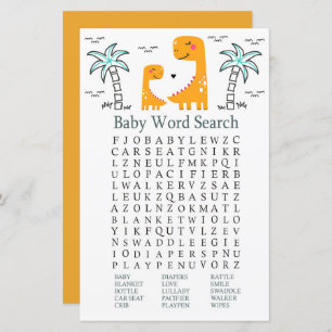 Lámina Naranja Dinosaur Baby Shower Word Search Game