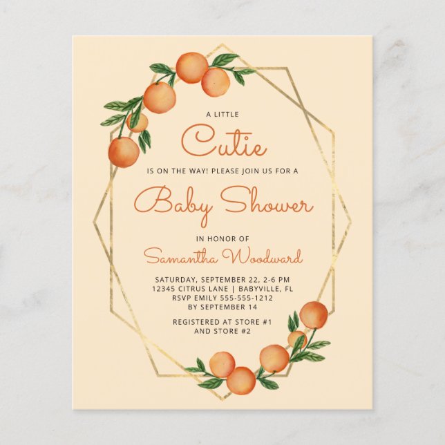 Lámina Naranja Pastel Pequeña Cutie Invitación Baby Showe (Anverso)