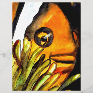 Lámina Naranja Payaso Pescado acuarela pintura original