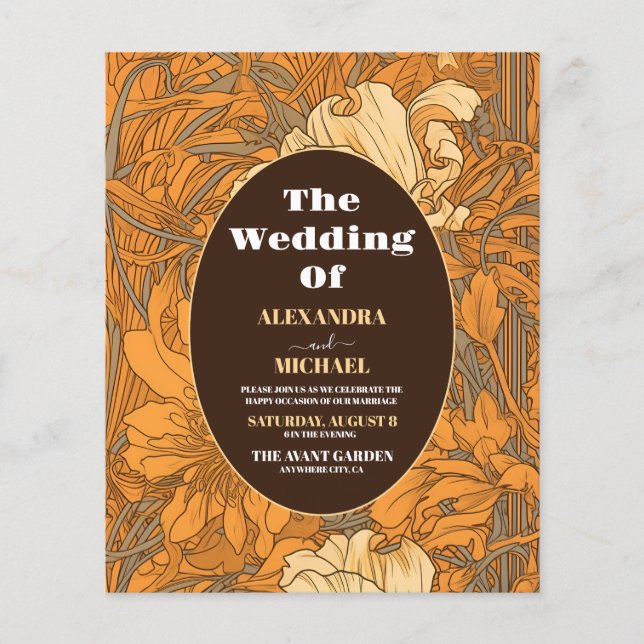 Lámina Naranja quemado de presupuesto Boda de Art Nouveau (Anverso)