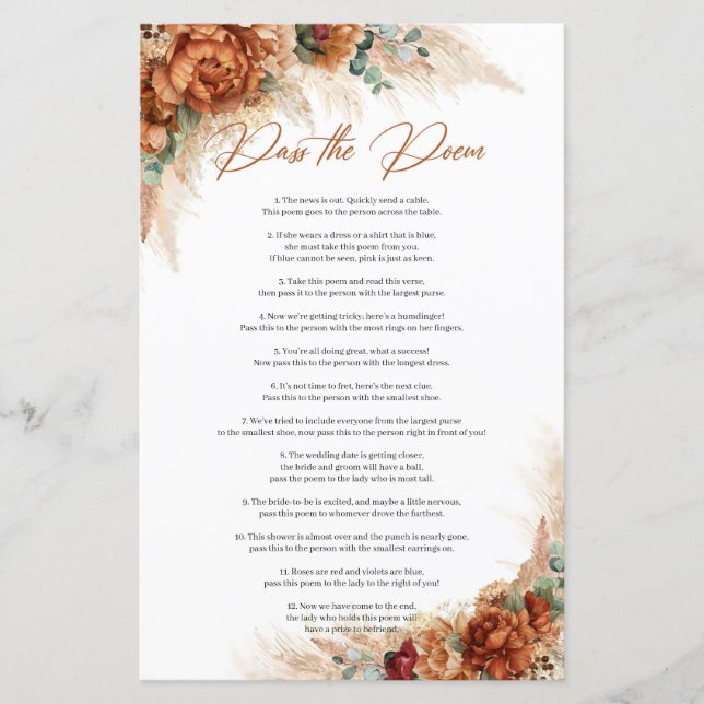 Lámina Naranja quemado en terracota tropical pasa el poem (Anverso)