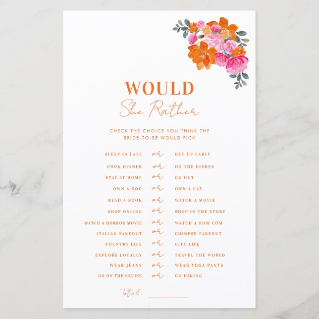 Lámina Naranja Rosa Baby Shower Prefiere Jugar (Anverso)