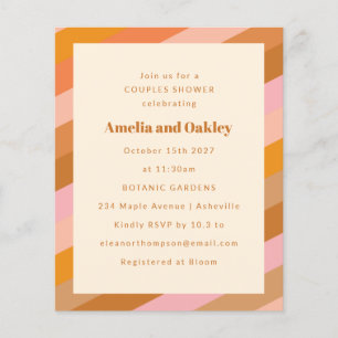 Lámina Naranja rosa retro presupuesto Parejas Invitación
