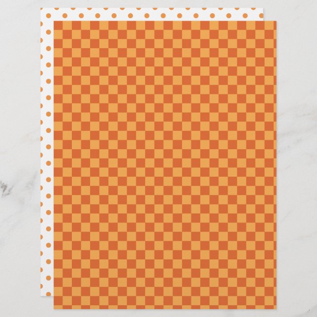 Lámina Naranja/ Rust Checkerboard y Polka Dots Scrapbook (Anverso / Reverso)