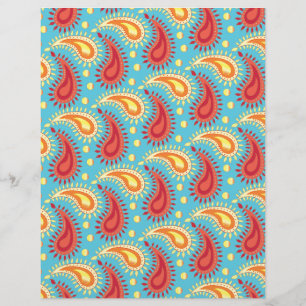 Lámina Naranja Turquesa Oriental Patrón Paisley Persa