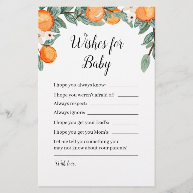 Lámina Naranjas gemelos en Baby Shower quieren un bebé (Anverso)