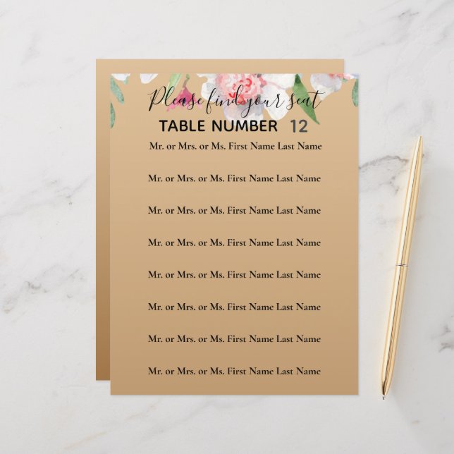 Lámina Narciso blanco en el Rótulo de asiento de Boda de  (Anverso/Reverso In Situ)