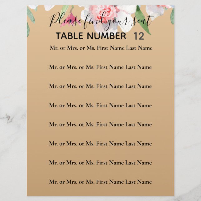 Lámina Narciso blanco en el Rótulo de asiento de Boda de  (Anverso)