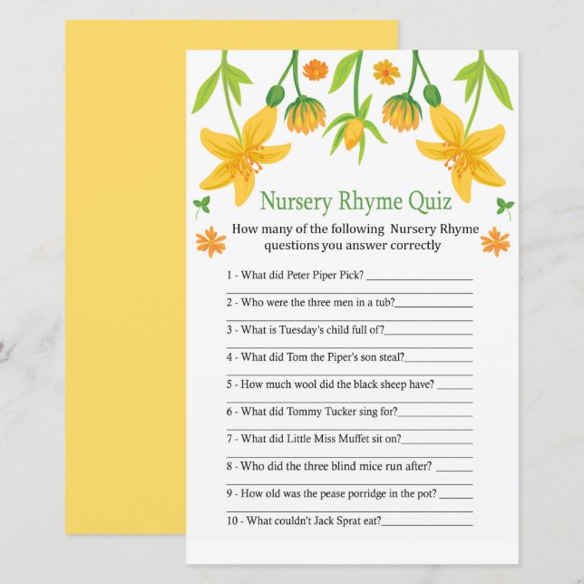 Lámina Narcissus Nursery Rhyme Prueba de baño de bebé (Anverso / Reverso)