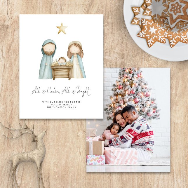 Lámina Natividad de acuarela de presupuesto Todo es foto  (Front and back view)