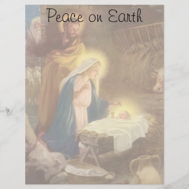 Lámina Natividad navideña vintage, Mary Joseph Baby Jesus (Anverso)