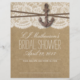Lámina Nautical Anchor Beach Bridal Shower Recipe Divisor