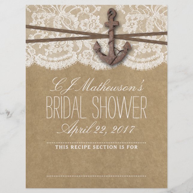 Lámina Nautical Anchor Beach Bridal Shower Recipe Divisor (Anverso)