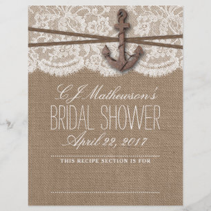 Lámina Nautical Anchor Beach Bridal Shower Recipe Divisor