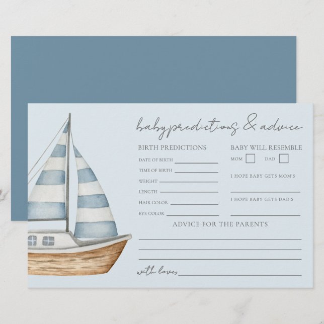 Lámina Nautical Baby Shower Advice And Predictions Card (Anverso / Reverso)