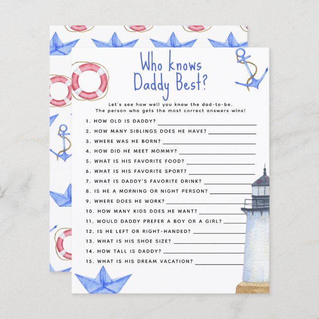 Lámina Nautical - Juego Quién conoce mejor a papá (Anverso / Reverso)