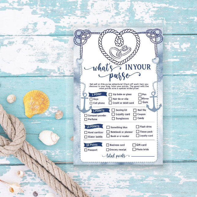 Lámina Nautical What in Your Purse Game Bridal Shower (Nautical What in Your Purse Game Bridal Shower fun wedding activities beach theme marine matins )