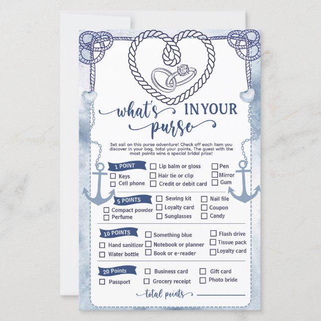 Lámina Nautical What in Your Purse Game Bridal Shower (Anverso)