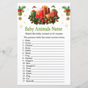 Lámina Navidad presenta juego de nombres de animales bebé