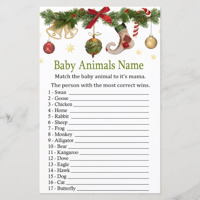 Lámina navidades abastecedores de animales bebé Juego de  (Anverso)