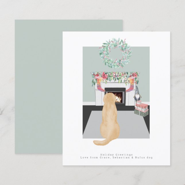 Lámina Navidades Amarillo Labrador Lugar de la chimenea d (Anverso / Reverso)