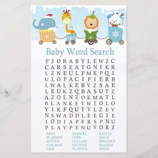 Lámina Navidades animales entrenan Baby Shower Word Searc (Anverso)