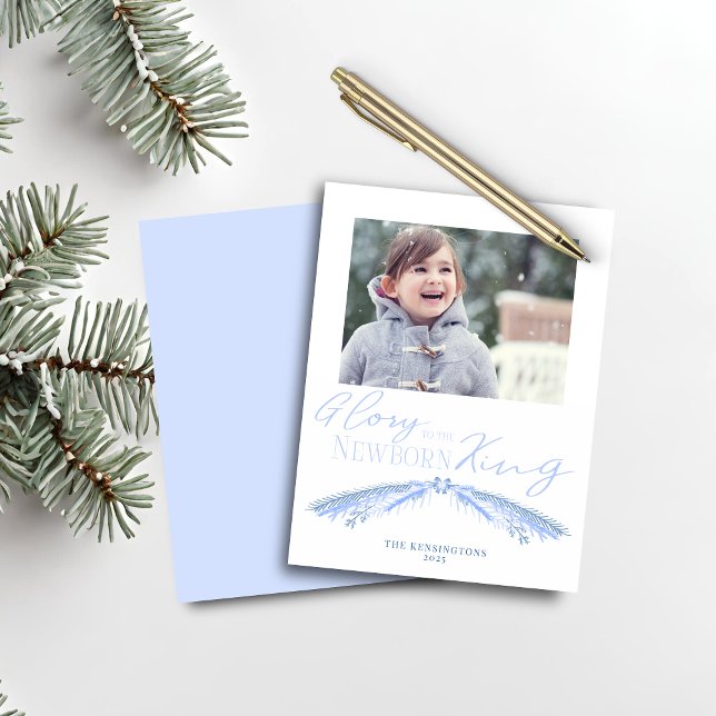 Lámina Navidades azules y turbios presupuestales foto fes (Budget Dusty Blue Christmas Pine Holiday Photo Card)